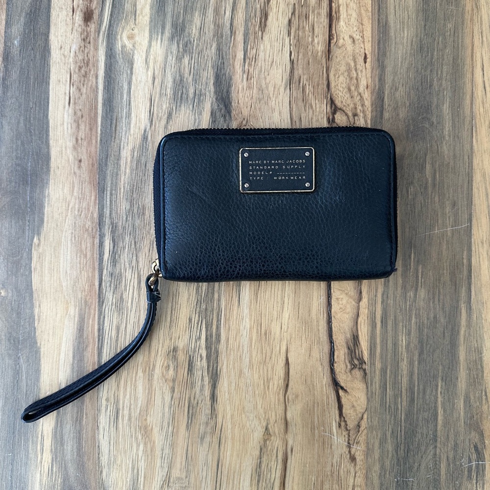 Marc Jacobs Black Wristlet with Gold Plaque